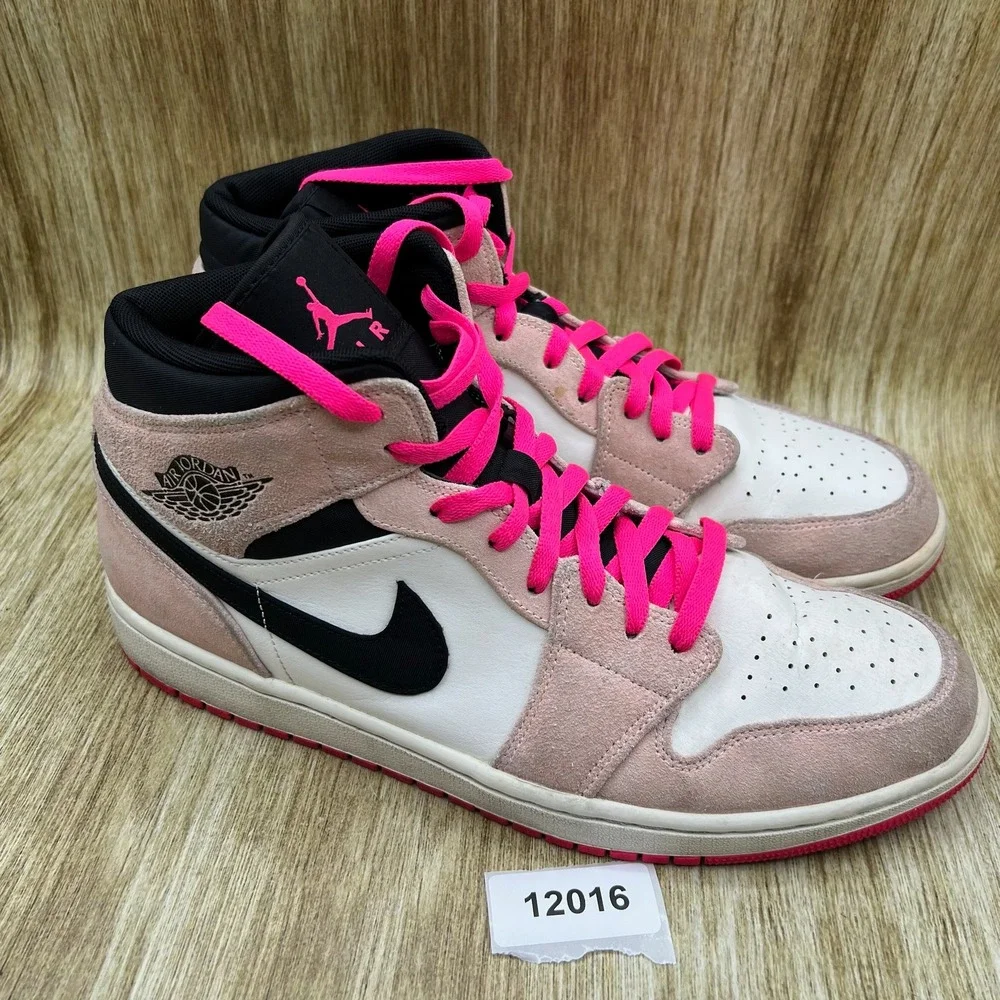 Nike Air Jordan 1 Mid Men's Size 13 Crimson Tint White Black Shoes 852542-801